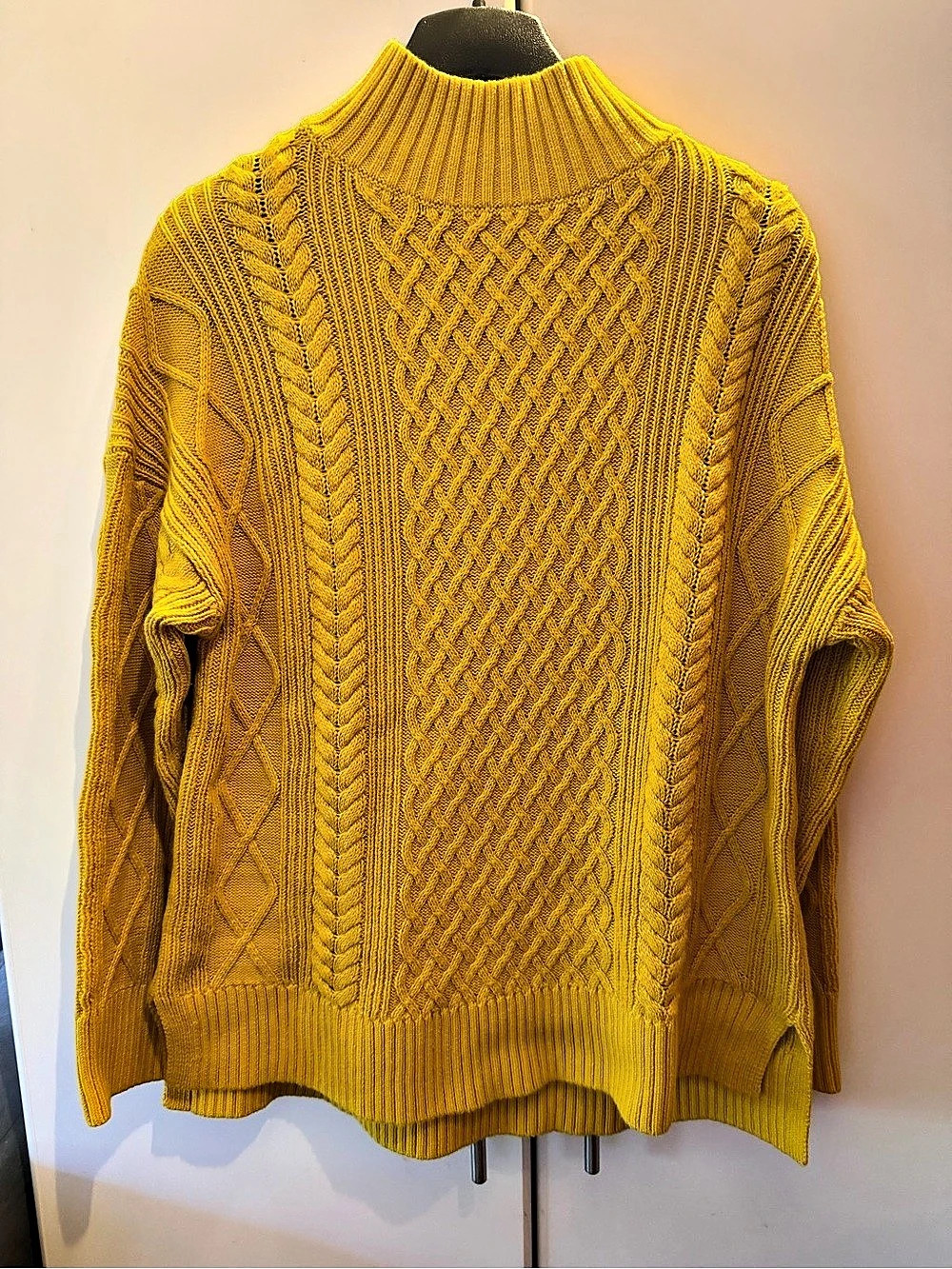 J.Crew Long Cotton Cable-Knit Mockneck Sweater Cable Knit Turtleneck Yellow Size